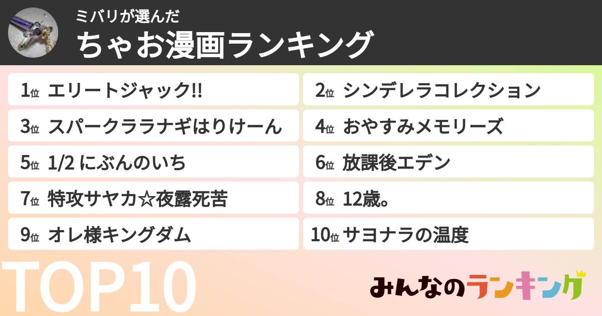 ミバリさんの「ちゃお漫画ランキング」