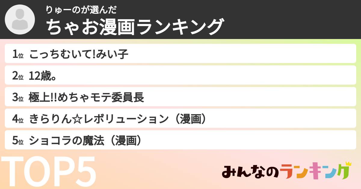 りゅーのさんの「ちゃお漫画ランキング」