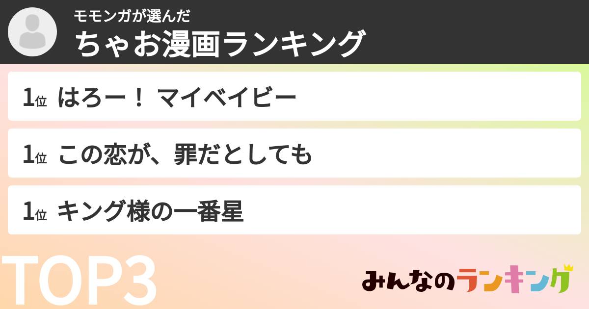 モモンガさんの「ちゃお漫画ランキング」