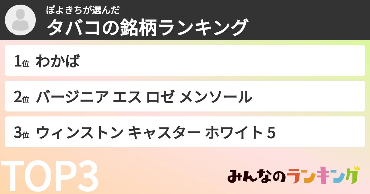 ぽよきちさんの「タバコの銘柄ランキング」