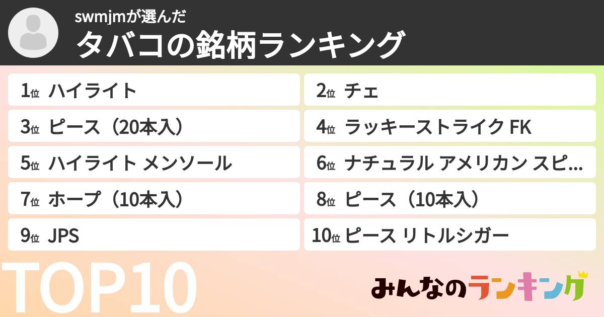 swmjmさんの「タバコの銘柄ランキング」