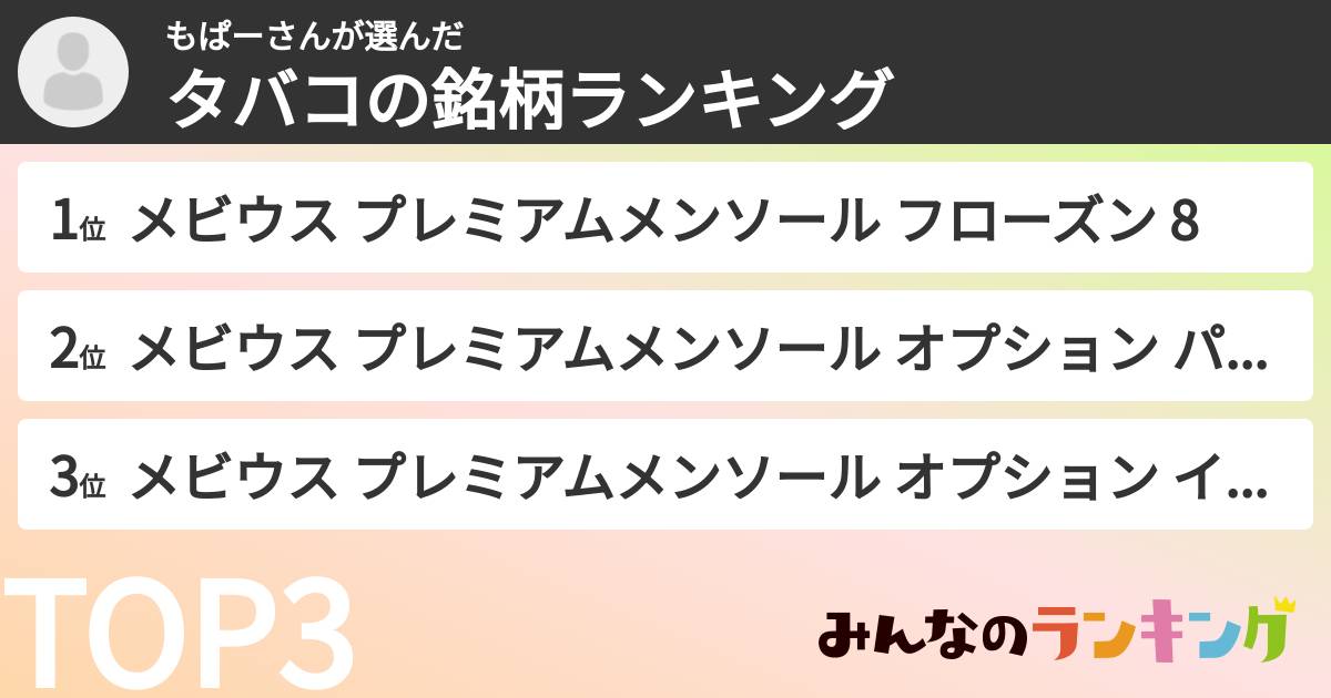 もぱーさんさんの「タバコの銘柄ランキング」