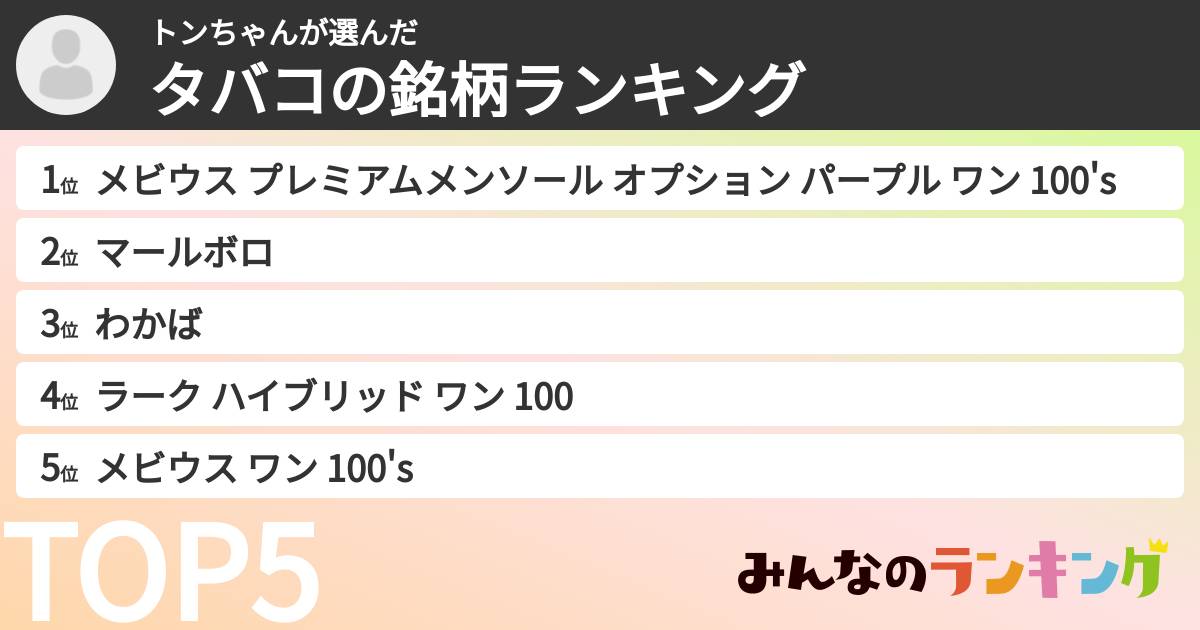 トンちゃんさんの「タバコの銘柄ランキング」