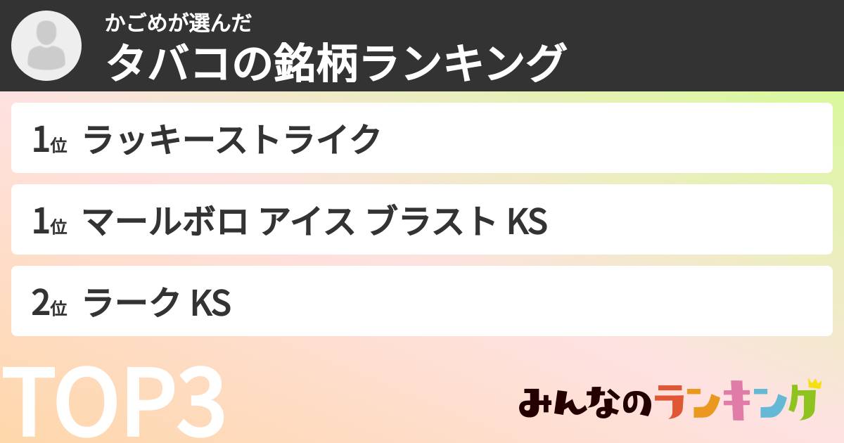 かごめさんの「タバコの銘柄ランキング」