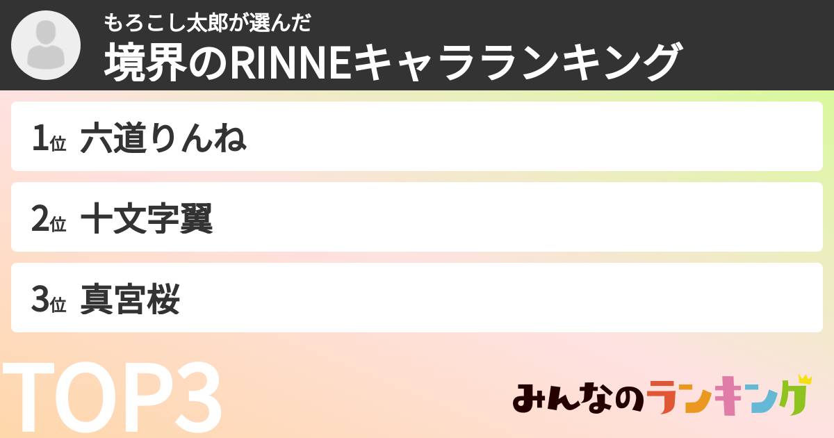 もろこし太郎さんの「境界のRINNEキャラランキング」