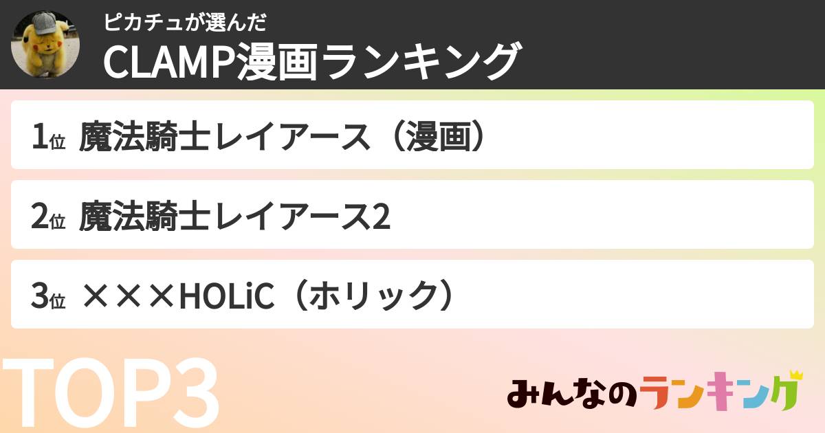 ピカチュさんの「CLAMP漫画ランキング」