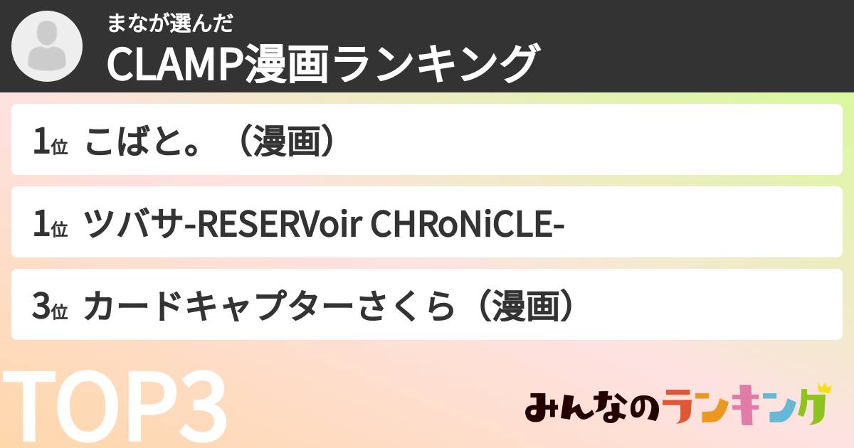 まなさんの「CLAMP漫画ランキング」
