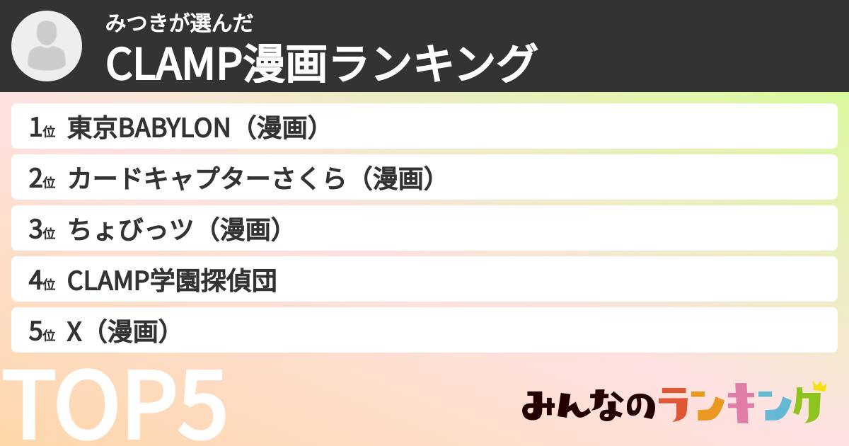 みつきさんの「CLAMP漫画ランキング」