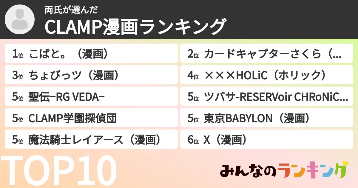 両氏さんの「CLAMP漫画ランキング」