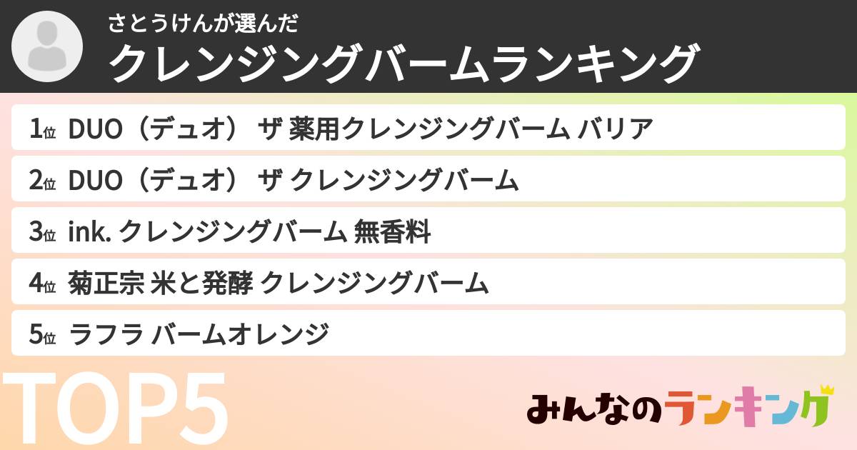 さとうけんさんの「クレンジングバームランキング」