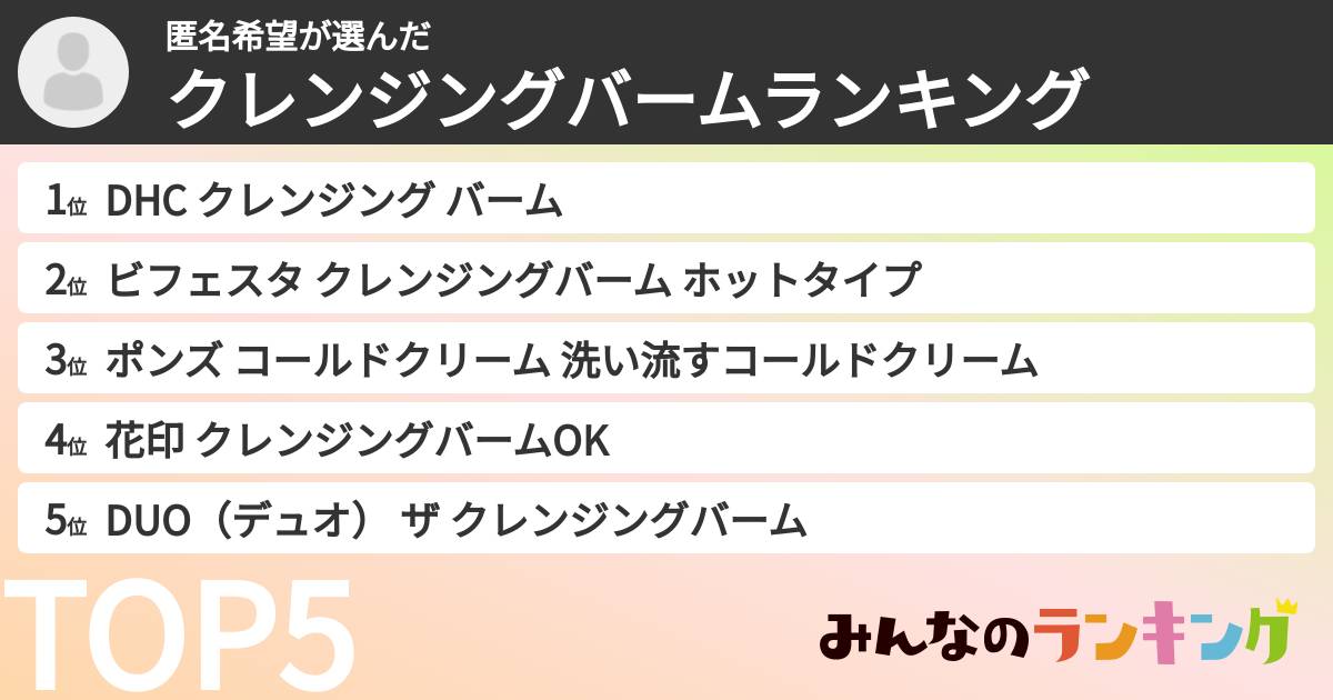 匿名希望さんの「クレンジングバームランキング」