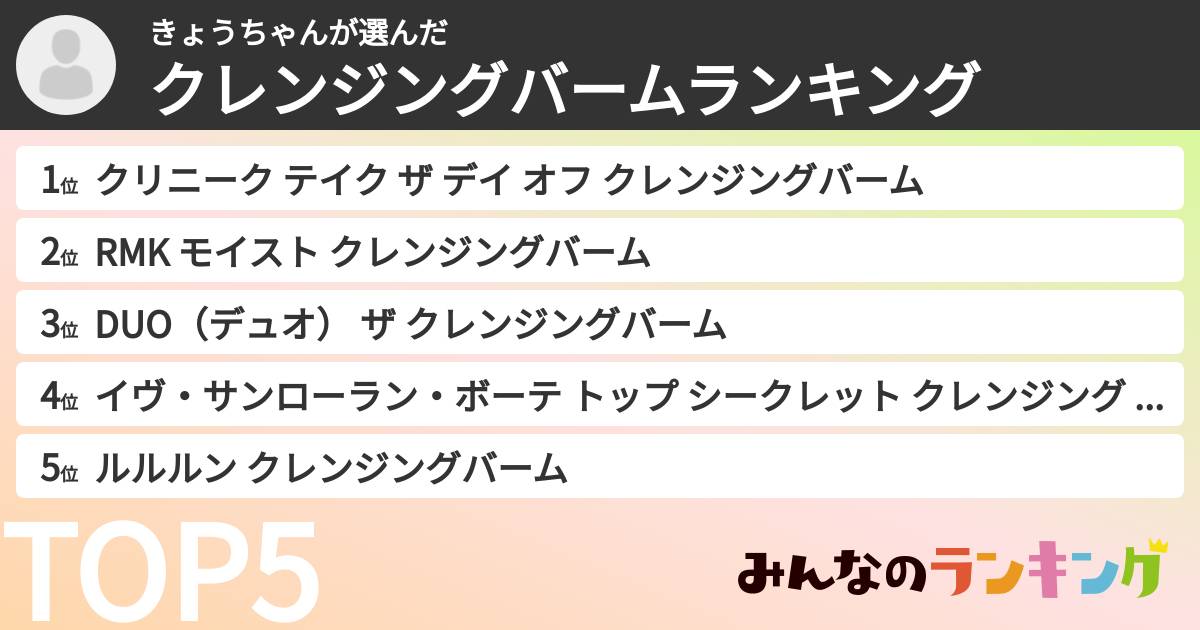 きょうちゃんさんの「クレンジングバームランキング」