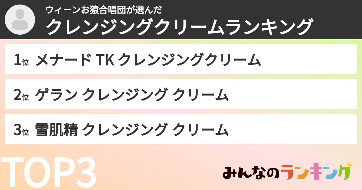 ウィーンお猿合唱団さんの「クレンジングクリームランキング」