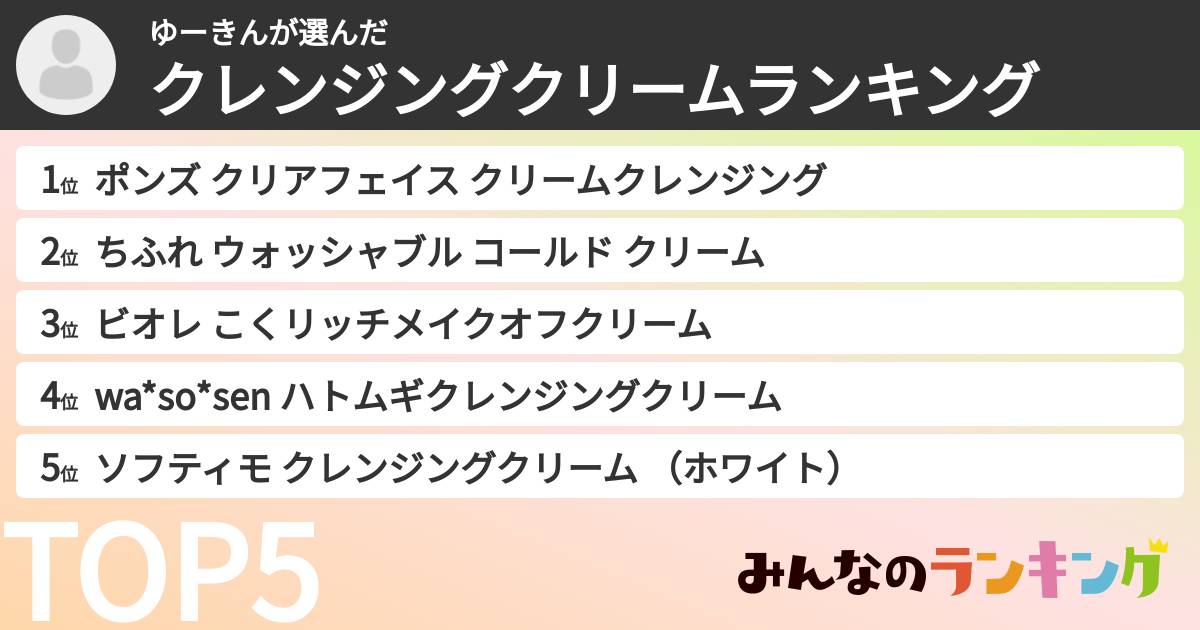ゆーきんさんの「クレンジングクリームランキング」