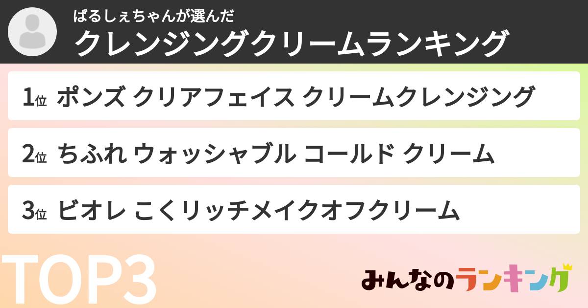 ばるしぇちゃんさんの「クレンジングクリームランキング」