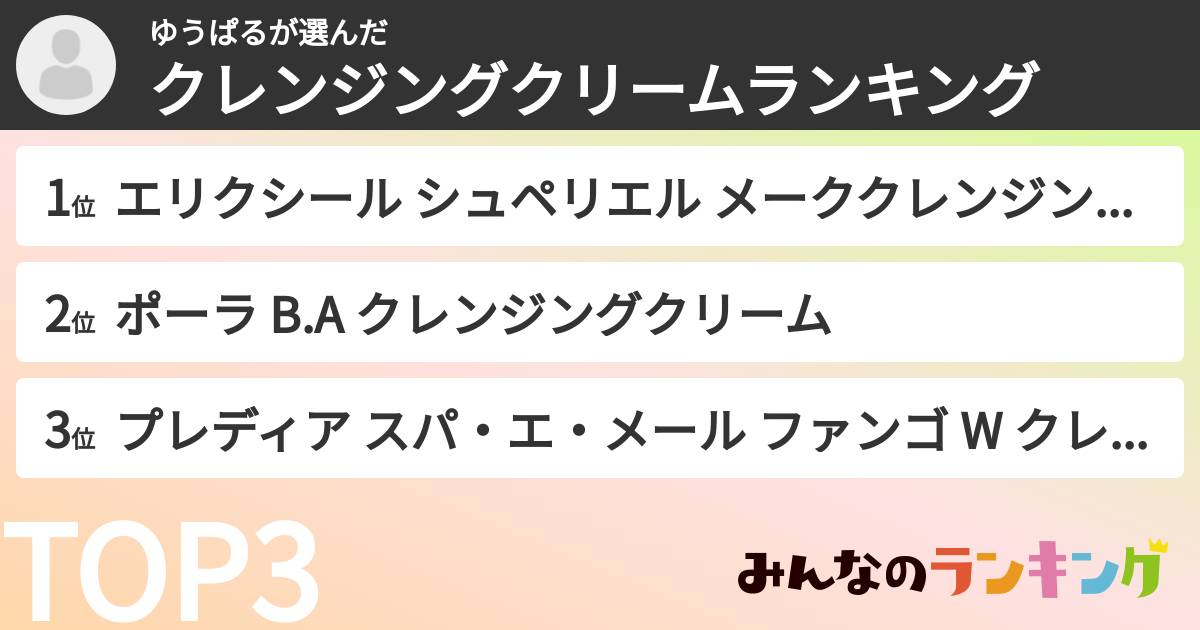 ゆうぱるさんの「クレンジングクリームランキング」