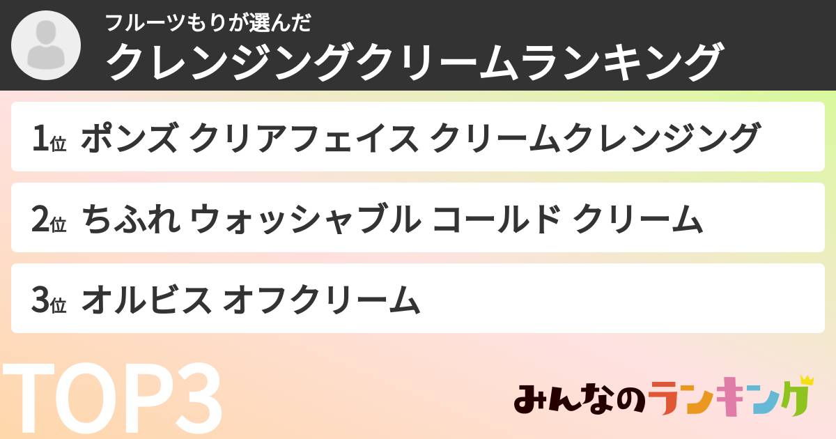 フルーツもりさんの「クレンジングクリームランキング」