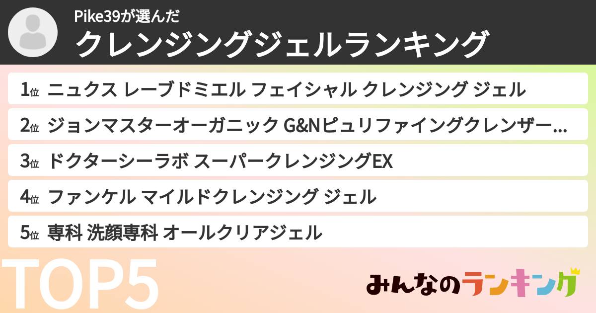 Pike39さんの「クレンジングジェルランキング」