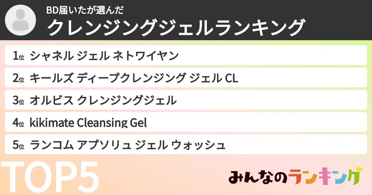 BD届いたさんの「クレンジングジェルランキング」