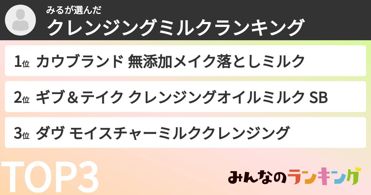 みるさんの「クレンジングミルクランキング」