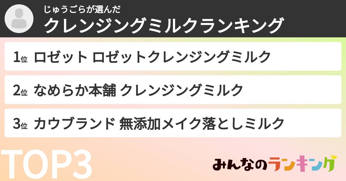 じゅうごらさんの「クレンジングミルクランキング」