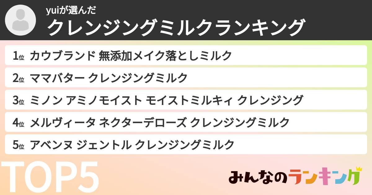 yuiさんの「クレンジングミルクランキング」