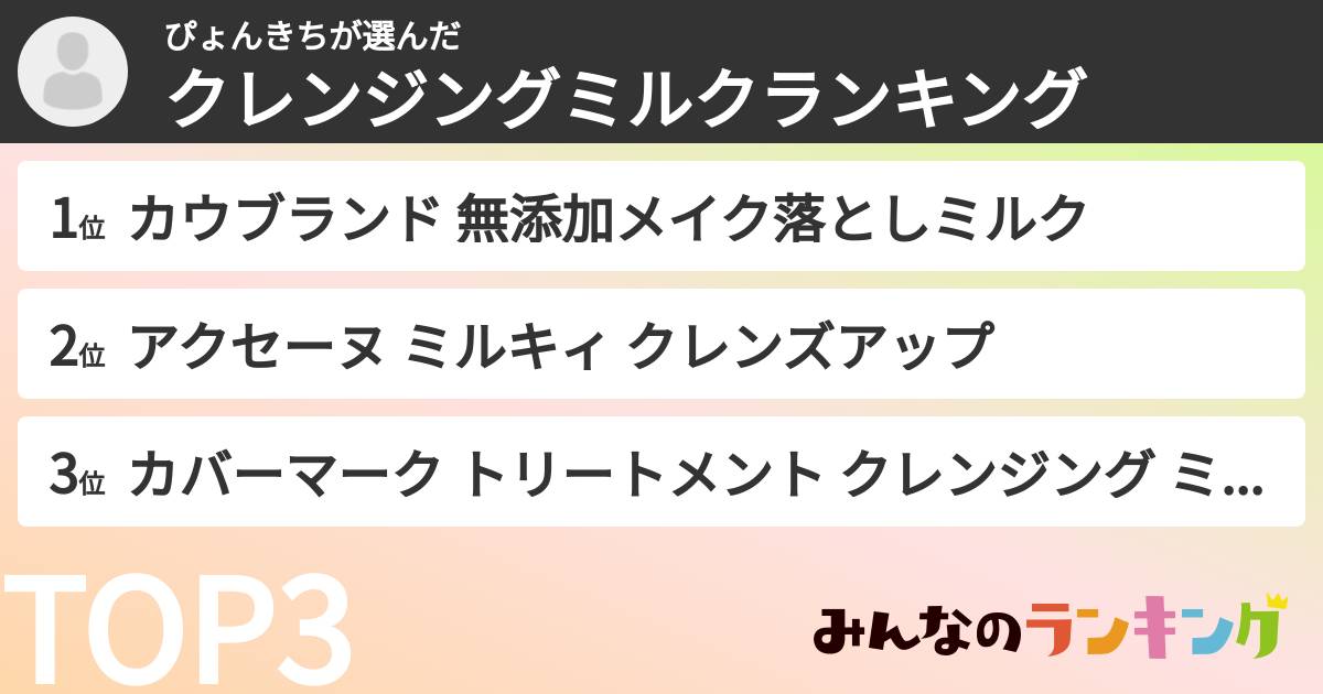 ぴょんきちさんの「クレンジングミルクランキング」