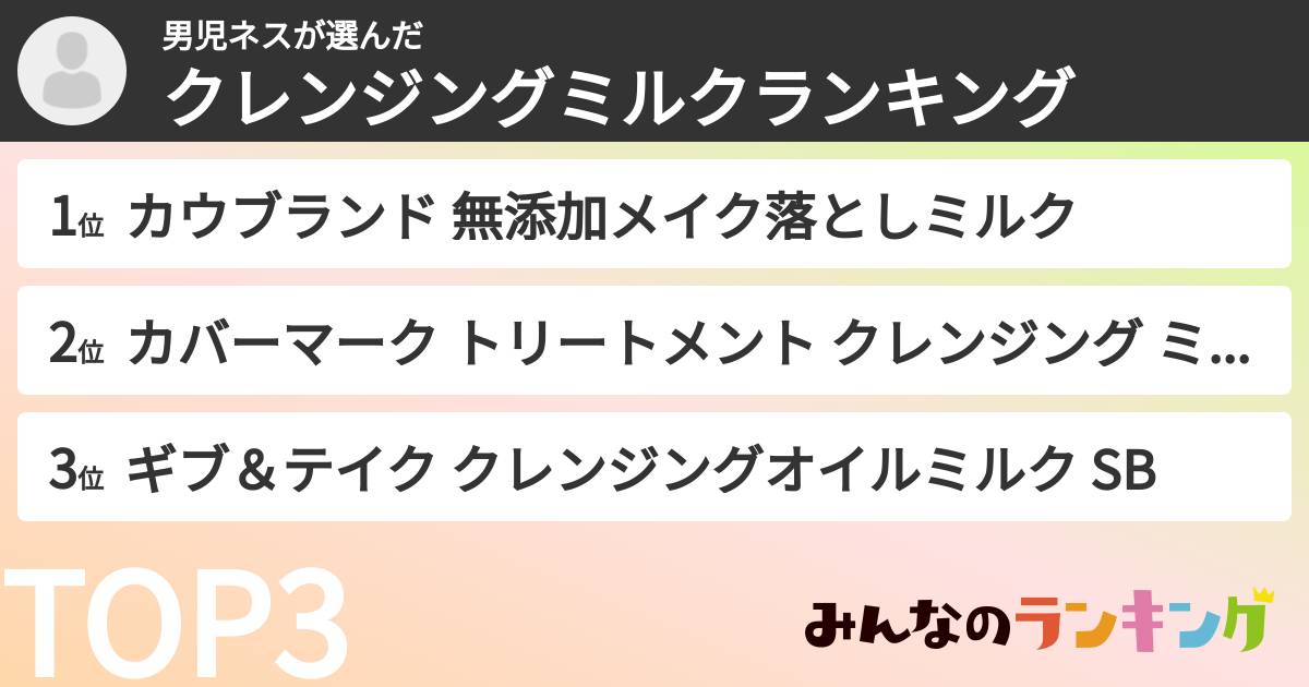 男児ネスさんの「クレンジングミルクランキング」