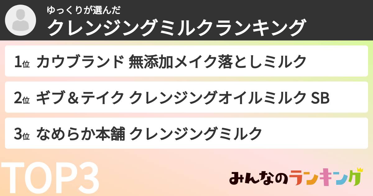 ゆっくりさんの「クレンジングミルクランキング」