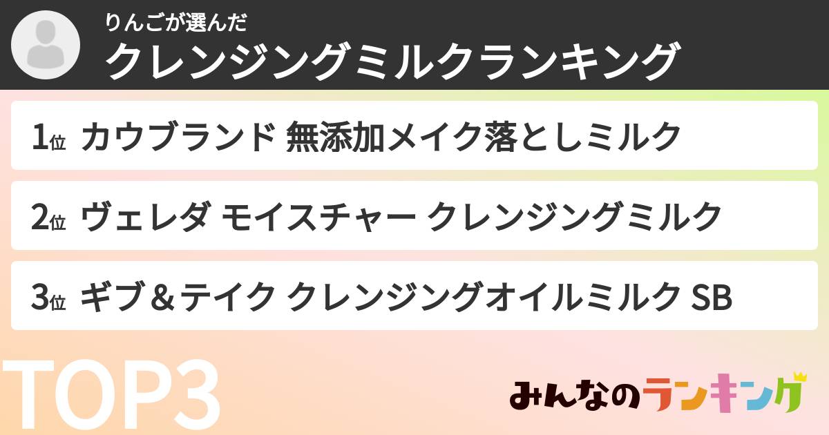 りんごさんの「クレンジングミルクランキング」