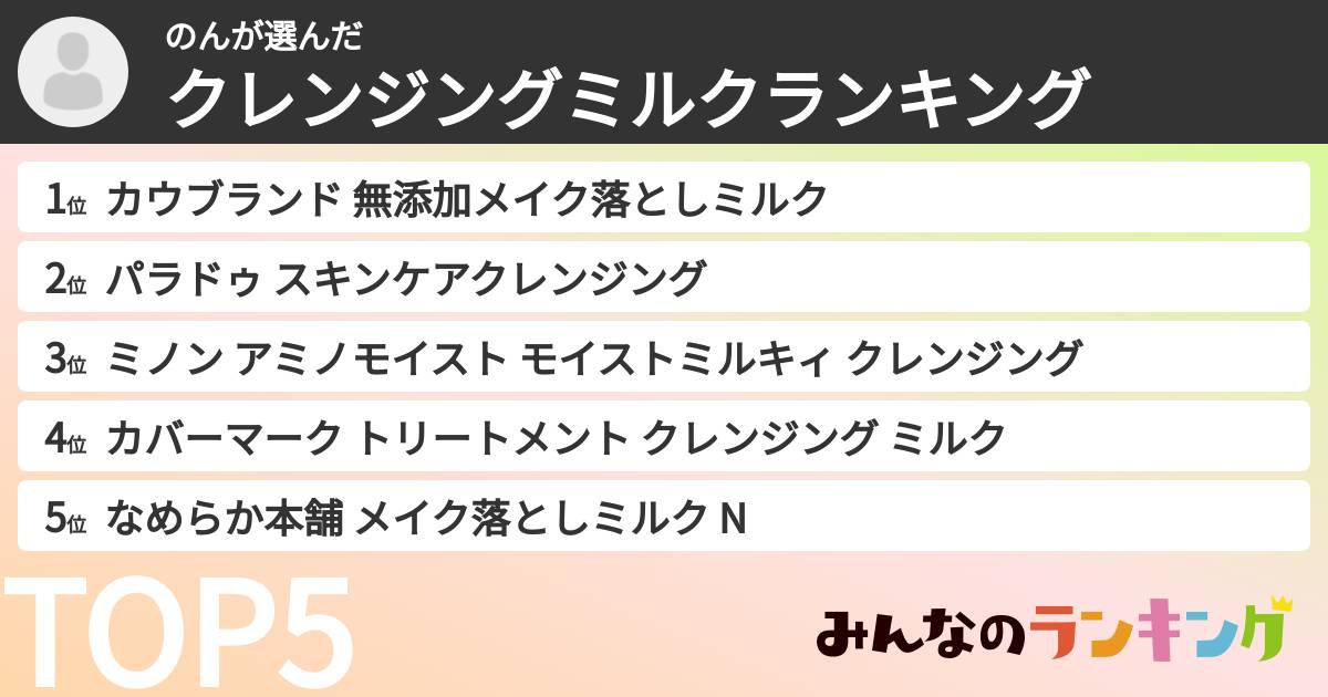 のんさんの「クレンジングミルクランキング」