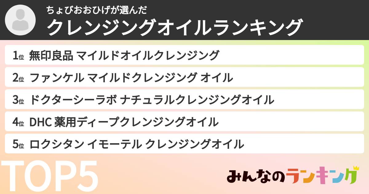 ちょびおおひげさんの「クレンジングオイルランキング」