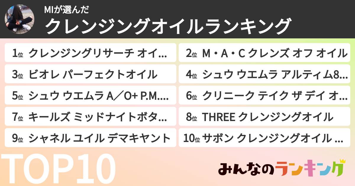 MIさんの「クレンジングオイルランキング」