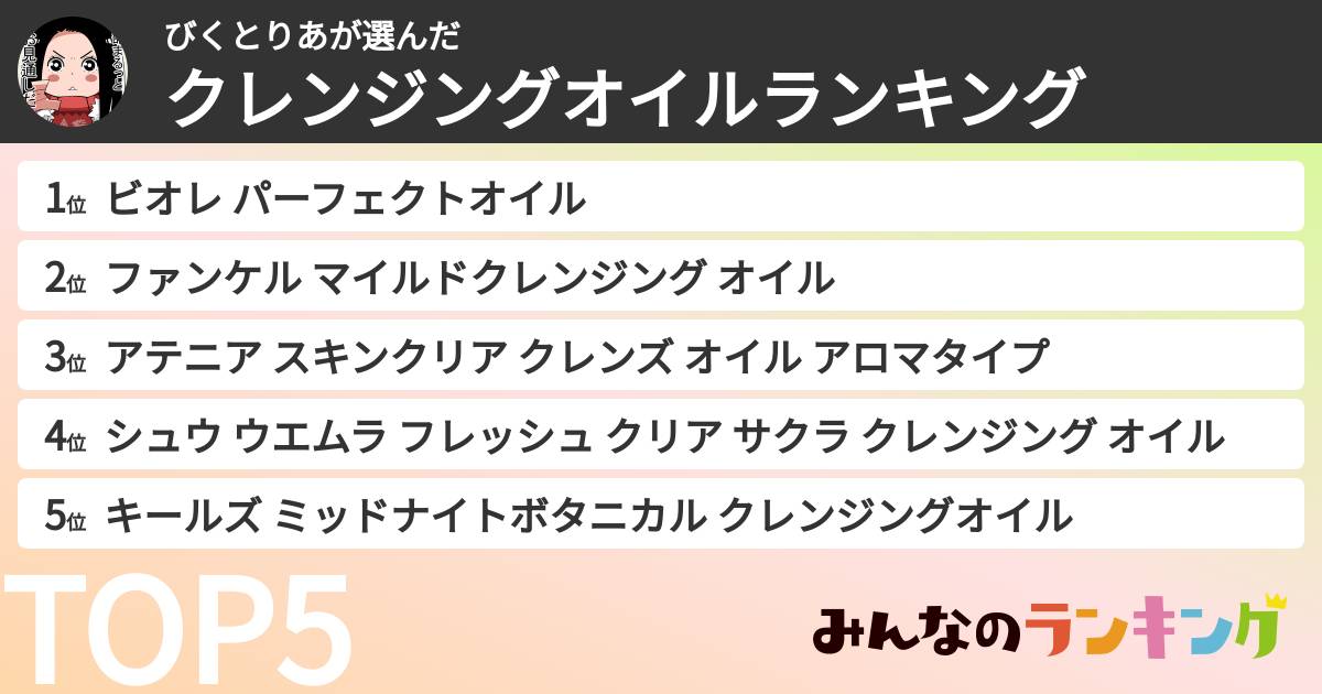 びくとりあさんの「クレンジングオイルランキング」