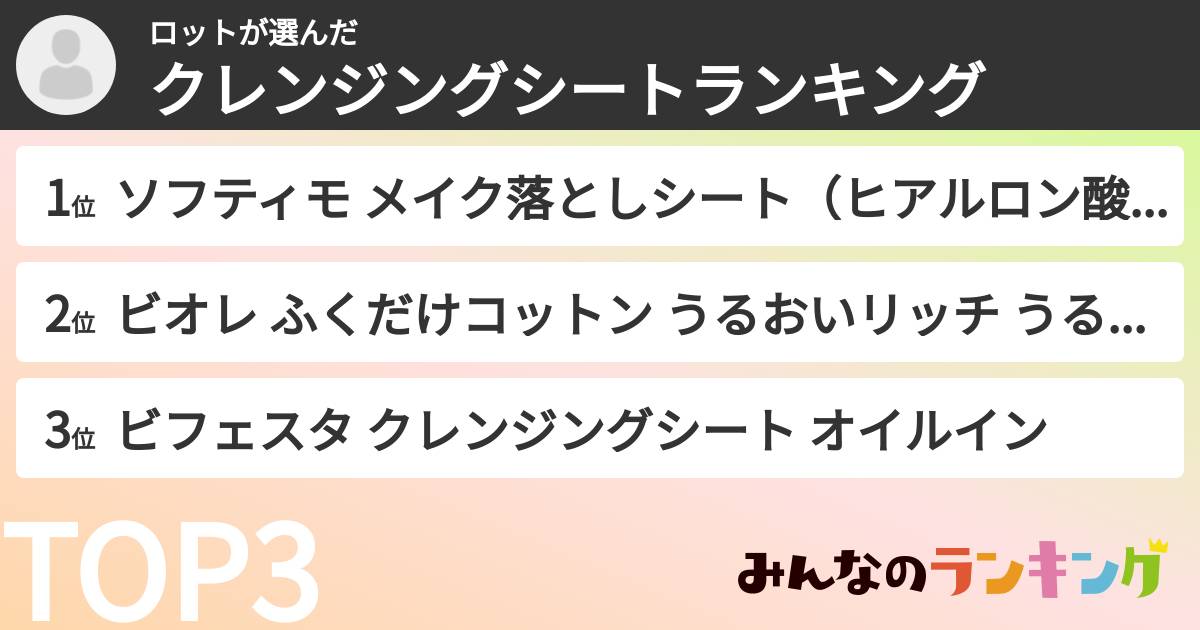 ロットさんの「クレンジングシートランキング」