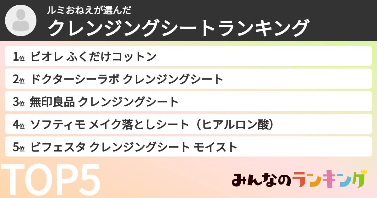 ルミおねえさんの「クレンジングシートランキング」