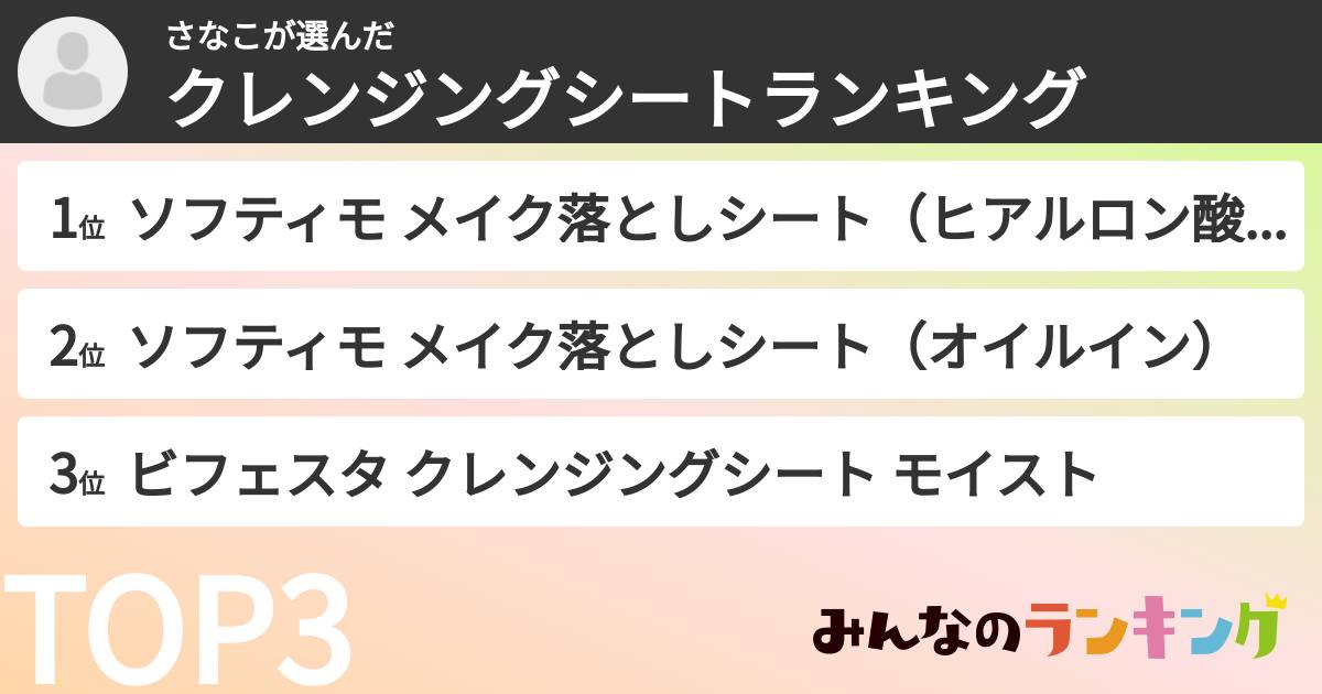 さなこさんの「クレンジングシートランキング」