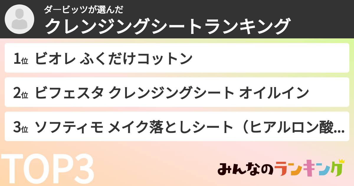 ダ―ビッツさんの「クレンジングシートランキング」