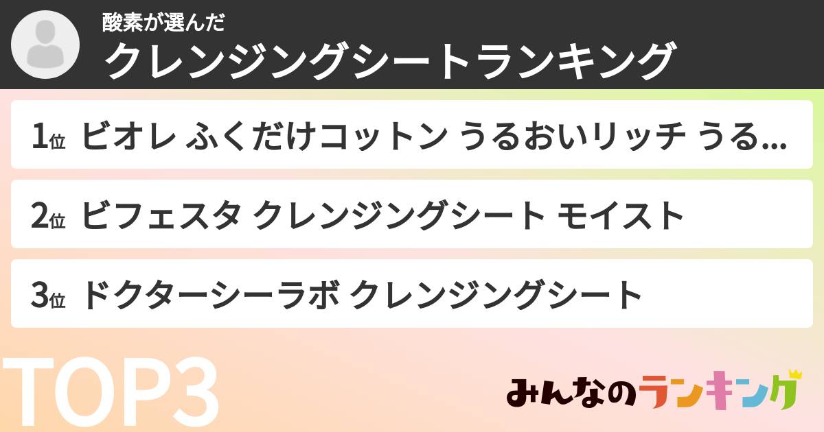酸素さんの「クレンジングシートランキング」