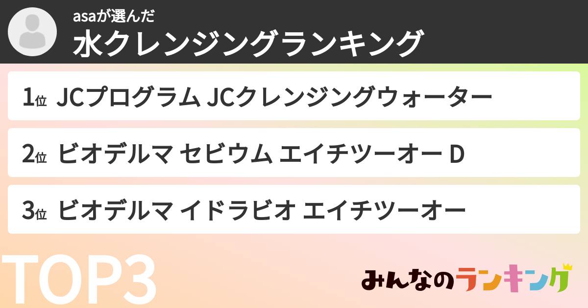 asaさんの「水クレンジングランキング」