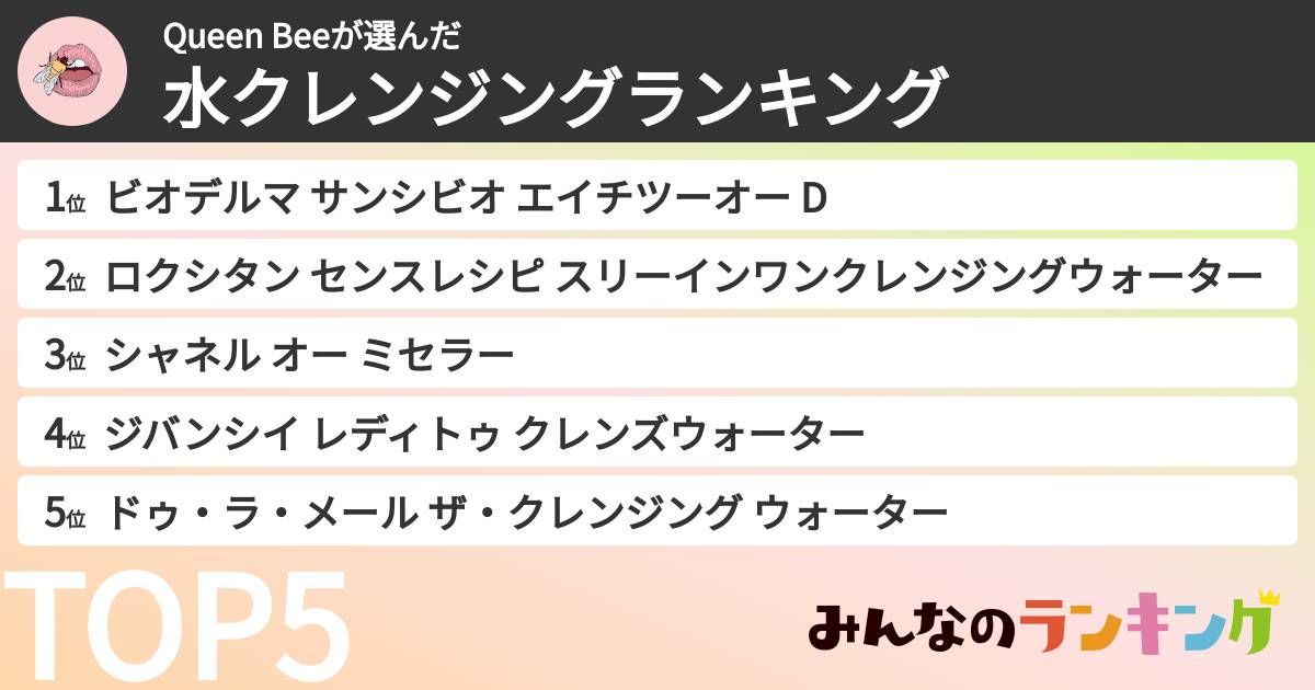 Queen Beeさんの「水クレンジングランキング」