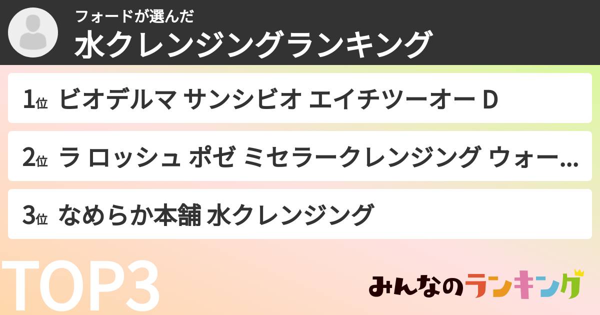 フォードさんの「水クレンジングランキング」