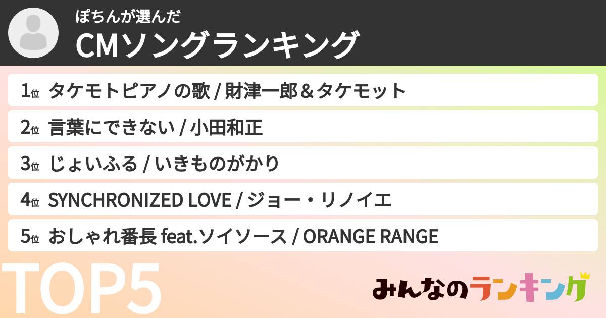 ぽちんさんの「CMソングランキング」