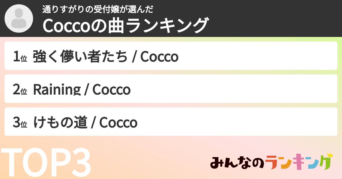 通りすがりの受付嬢さんの「Coccoの曲ランキング」