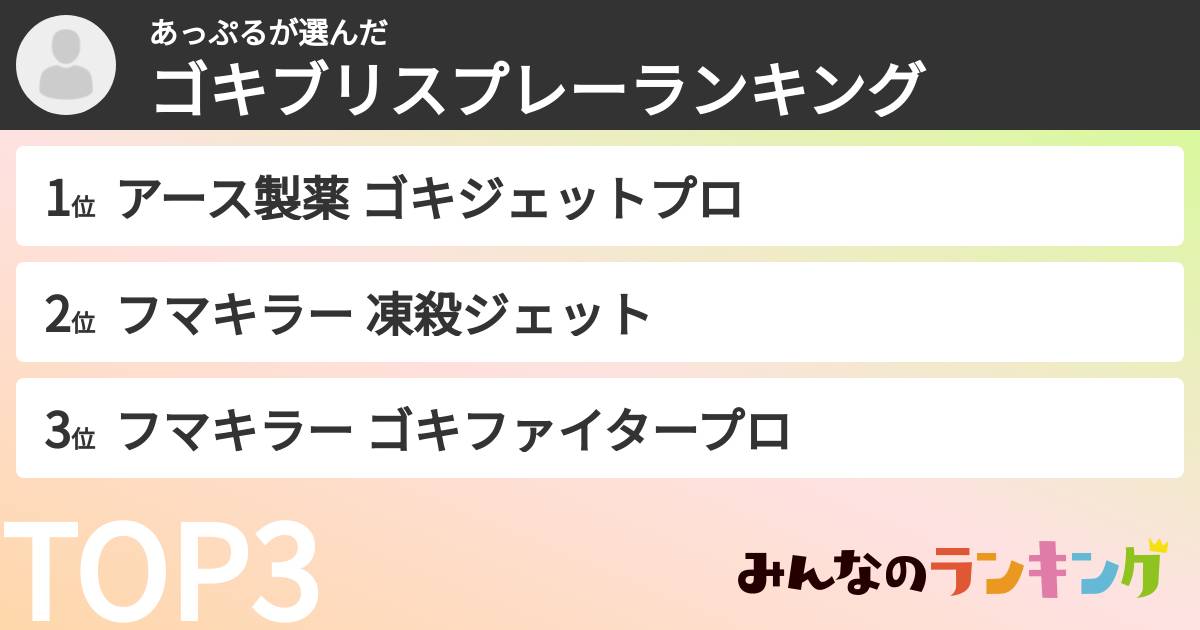 あっぷるさんの「ゴキブリスプレーランキング」