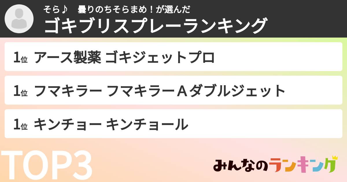 そら♪　曇りのちそらまめ！さんの「ゴキブリスプレーランキング」