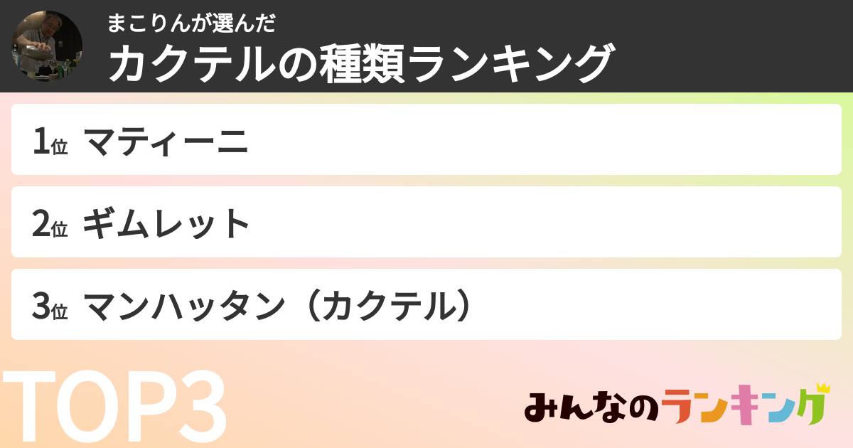 まこりんさんの「カクテルの種類ランキング」