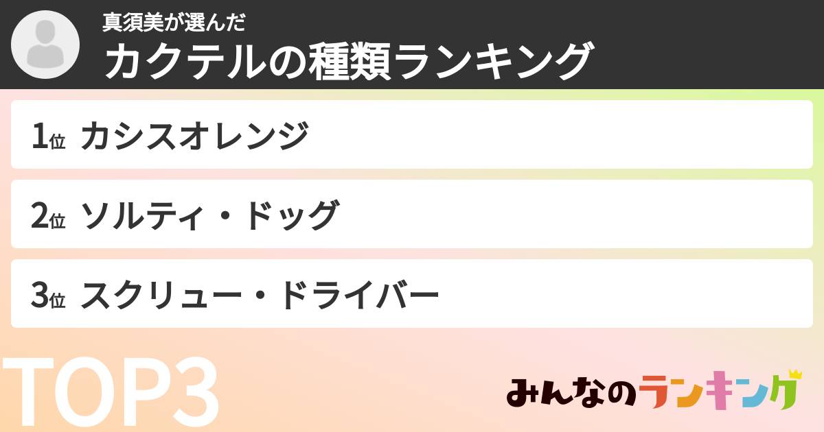 真須美さんの「カクテルの種類ランキング」