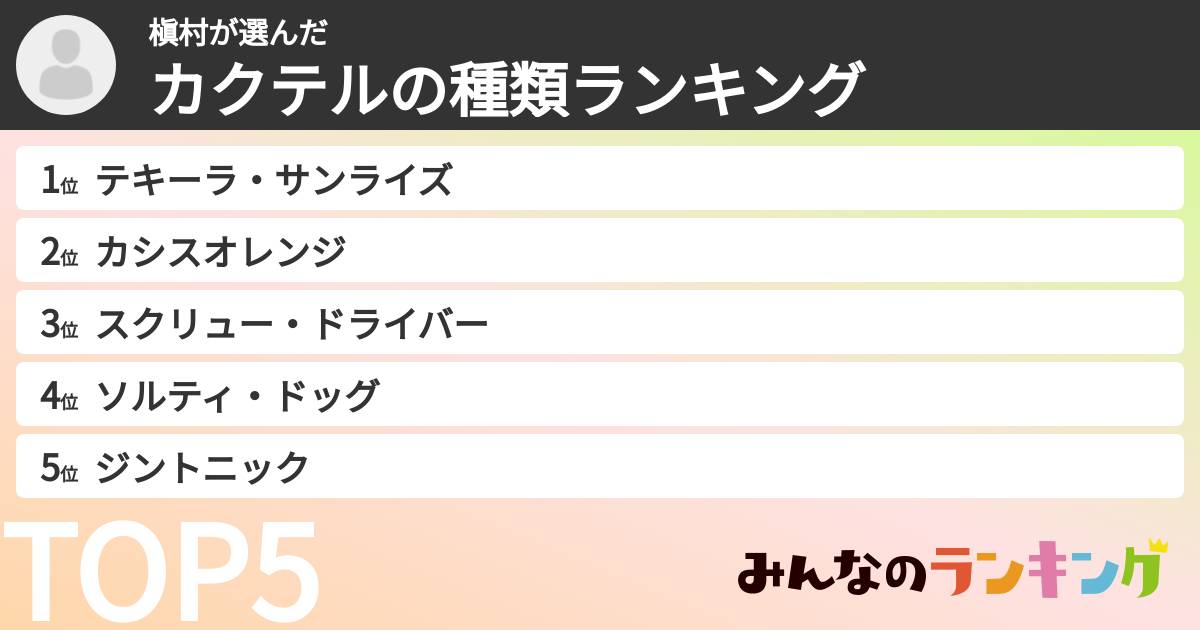 槇村さんの「カクテルの種類ランキング」