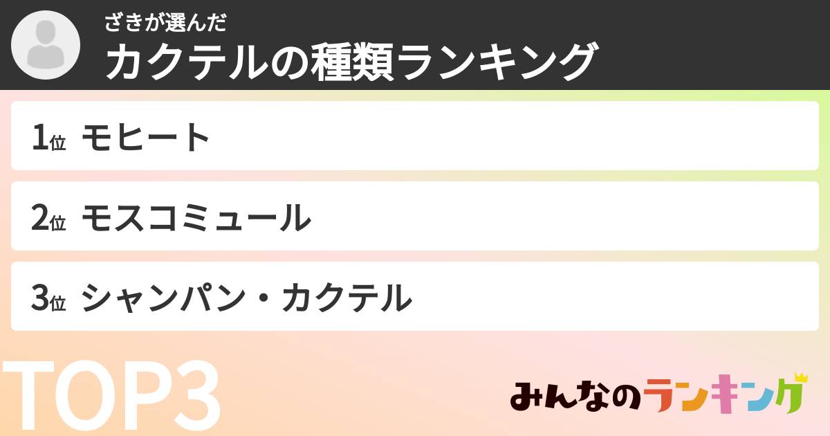 ざきさんの「カクテルの種類ランキング」